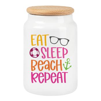 Manger dormir sur la plage répéter - Boîte à biscuits avec couvercle en bois - blanc - Devant