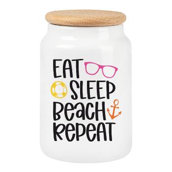 Manger dormir sur la plage répéter - Boîte à biscuits avec couvercle en bois - blanc - Devant