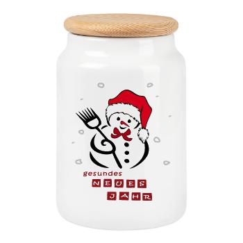 Schneemann Neues Jahr Silvester - Keksdose mit Holzdeckel - Weiß - Vorne