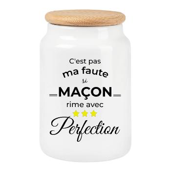 Cadeau humour maçon homme ou femme - Boîte à biscuits avec couvercle en bois - blanc - Devant