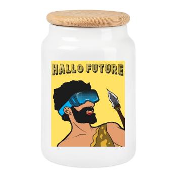 Bonjour Future Caveman Style VR - Boîte à biscuits avec couvercle en bois - blanc - Devant