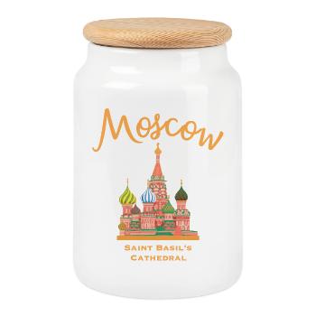 Moskau, Basilius Kathedrale, Wahrzeichen Zeichnung - Keksdose mit Holzdeckel - Weiß - Vorne
