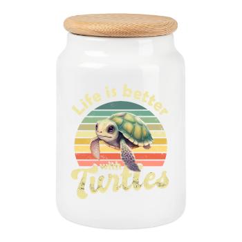 Tortue de mer - Boîte à biscuits avec couvercle en bois - blanc - Devant