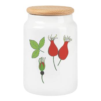 rose hip - Cookie Jar with Wooden Lid - white - Front