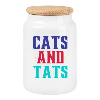 Cats and Tattoos – Colorful Typo - Cookie Jar with Wooden Lid - white - Front