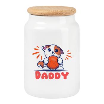 Tender Kitten with Orange Ball - Cookie Jar with Wooden Lid - white - Front
