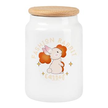 Rabbit Fashion Carrot Logo Tee - Boîte à biscuits avec couvercle en bois - blanc - Devant