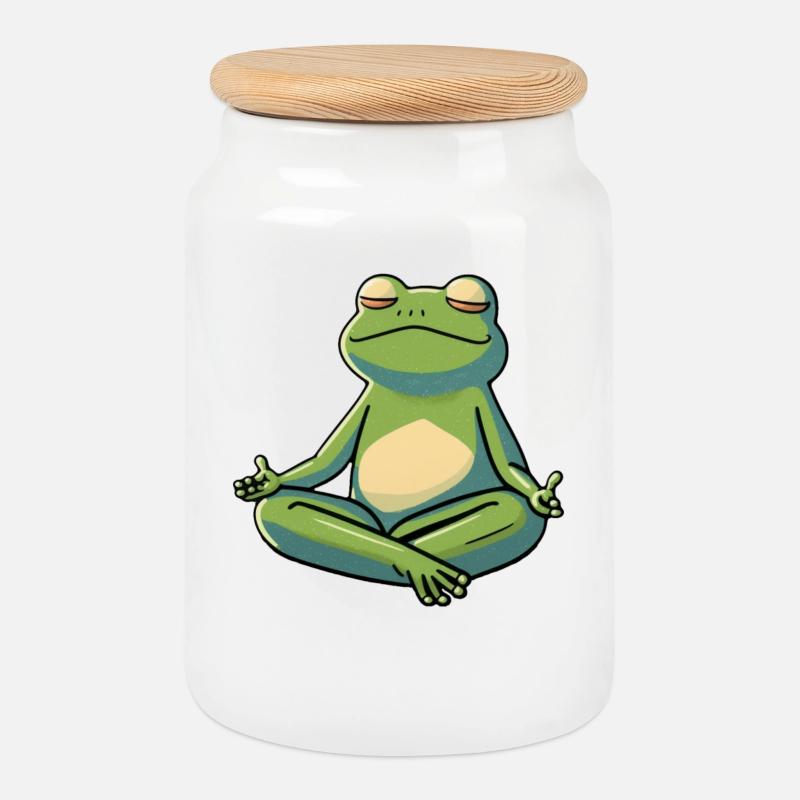 Chillender enspannter Frosch - Keksdose mit Holzdeckel - Weiß