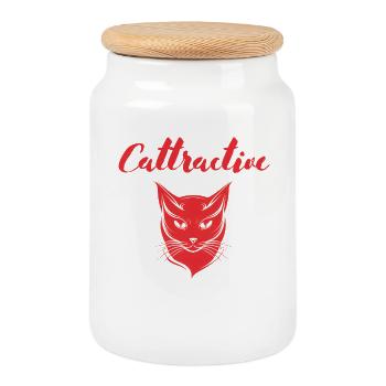 Cattractive Red: Feline Silhouette - Cookie Jar with Wooden Lid - white - Front