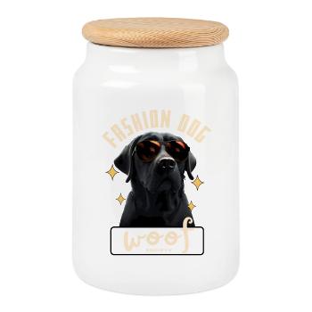 Chien Glam Lunettes Soleil - Boîte à biscuits avec couvercle en bois - blanc - Devant