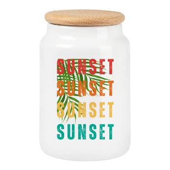 Tropical Sunset Gradient Text - Cookie Jar with Wooden Lid - white - Front