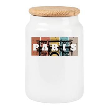 Paris Pop Art Grid - Cookie Jar with Wooden Lid - white - Front