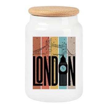 London Colour Blocks Skyline - Cookie Jar with Wooden Lid - white - Front