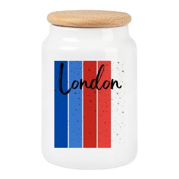 London Stripes Speckle Script - Cookie Jar with Wooden Lid - white - Front