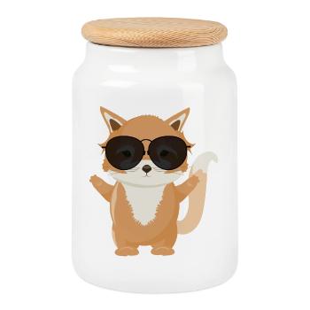 Enchanteur petit renard avec des lunettes de soleil fraîches - Boîte à biscuits avec couvercle en bois - blanc - Devant