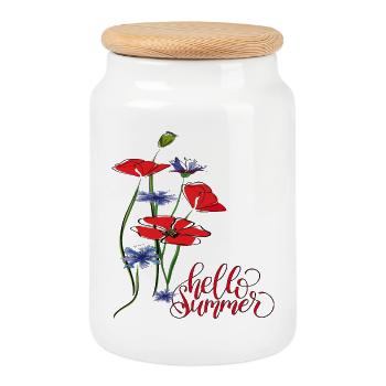 bonjour l’été - Boîte à biscuits avec couvercle en bois - blanc - Devant