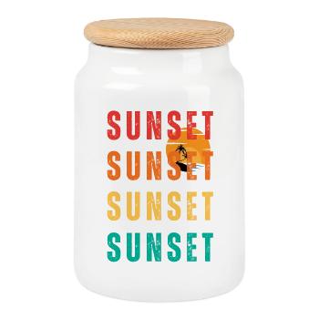 Sunset Palm Gradient Repeats - Cookie Jar with Wooden Lid - white - Front