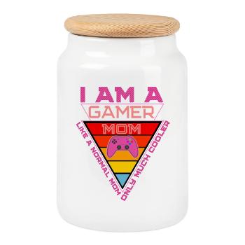 Gamer Mom Triangle arc-en-ciel - Boîte à biscuits avec couvercle en bois - blanc - Devant