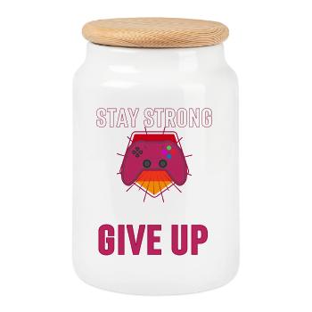 Stay Strong: Never Give Up Gamer - Cookie Jar with Wooden Lid - white - Front