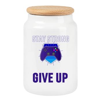 Stay Strong Never Give Up Controller - Cookie Jar with Wooden Lid - white - Front