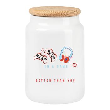 Rivalité de jeu : T-shirt de Plaisanterie - Boîte à biscuits avec couvercle en bois - blanc - Devant
