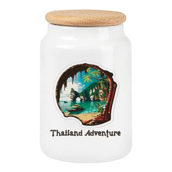 Aventure en Thaïlande - Boîte à biscuits avec couvercle en bois - blanc - Devant