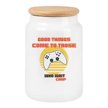 Retro Arcade Gaming Camp Logo - Cookie Jar with Wooden Lid - white - Front