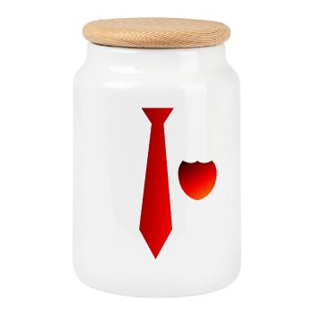 Fake Tie - Cookie Jar with Wooden Lid - white - Front