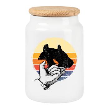 Dog Silhouette Retro Sunset - Cookie Jar with Wooden Lid - white - Front