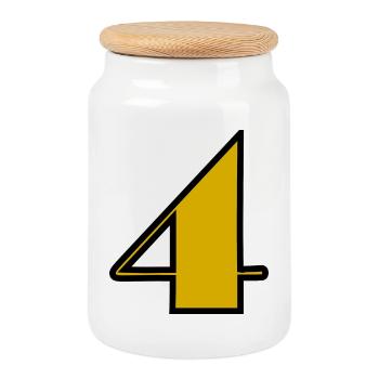 4.4 YEARS,4TH BIRTHDAY,4 YEARS,FOUR - Cookie Jar with Wooden Lid - white - Front