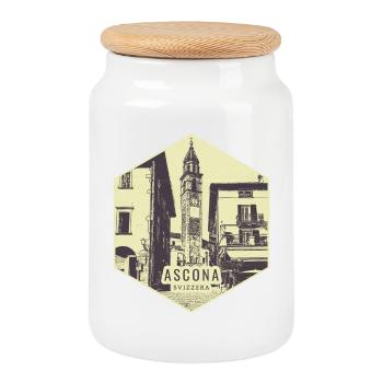 Timbre vintage de la scène de la ville d’Ascona - Boîte à biscuits avec couvercle en bois - blanc - Devant