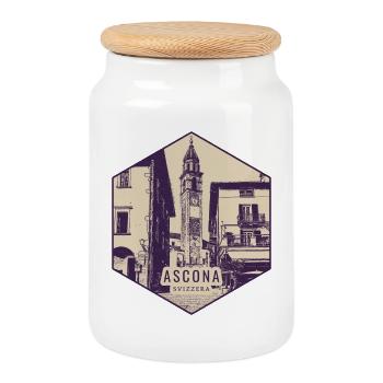 Insigne vintage de la tour de l’horloge d’Ascona - Boîte à biscuits avec couvercle en bois - blanc - Devant