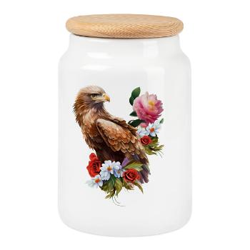 Wunderbarer Adler mit Blumen. - Keksdose mit Holzdeckel - Weiß - Vorne