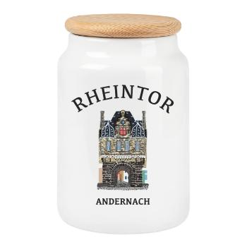 Andernach, kultiges Rheintor - Keksdose mit Holzdeckel - Weiß - Vorne