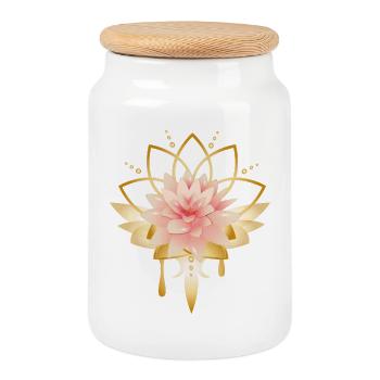 Lotus Blüte mit goldenem Blüten Symbol - Keksdose mit Holzdeckel - Weiß - Vorne