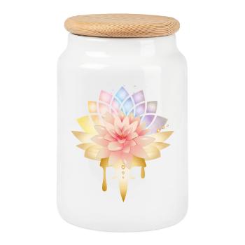Symbole de lotus avec fleurs dorées aux couleurs pastel - Boîte à biscuits avec couvercle en bois - blanc - Devant