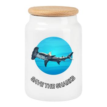 Sharks Protect Circle Motif - Cookie Jar with Wooden Lid - white - Front