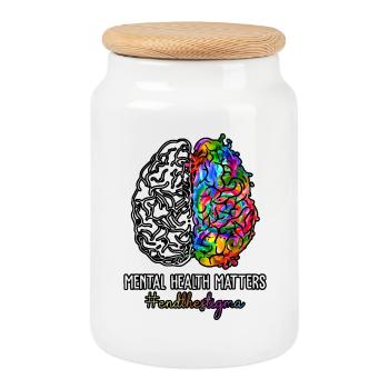 End The Stigma Mental Health Matters - Cookie Jar with Wooden Lid - white - Front