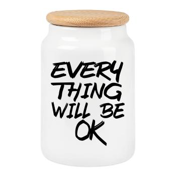 Everything will be fine! Every thing will be ok! # - Cookie Jar with Wooden Lid - white - Front