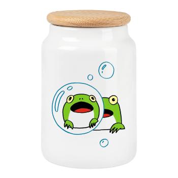 Kawaii Frosch - Keksdose mit Holzdeckel - Weiß - Vorne