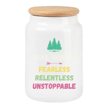 Trail Runner - Fearless. Relentless. Unstoppable. - Cookie Jar with Wooden Lid - white - Front