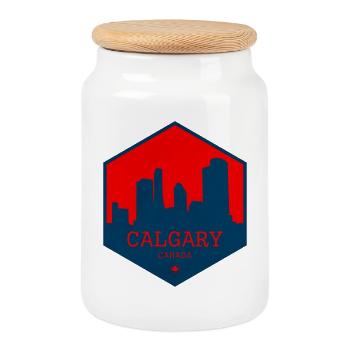 Calgary Skyline, Canada – Conception de l’emblème urbain - Boîte à biscuits avec couvercle en bois - blanc - Devant
