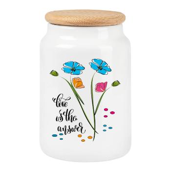 Love is the answer, Liebe - Cookie Jar with Wooden Lid - white - Front