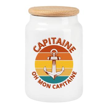 capitaine, oh mon capitaine, marin - Boîte à biscuits avec couvercle en bois - blanc - Devant