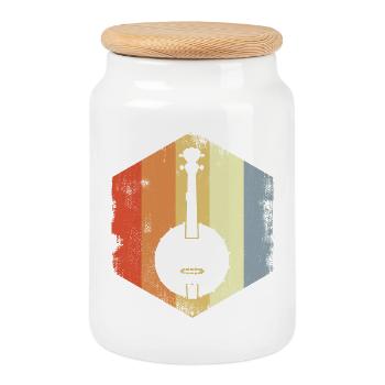 Vintage Banjo Zeichnung - Keksdose mit Holzdeckel - Weiß - Vorne