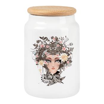 Portrait of a young woman with flowers in her hair - Cookie Jar with Wooden Lid - white - Front
