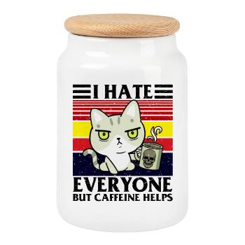 coffee, not in the morning, grumpy in the morning - Cookie Jar with Wooden Lid - white - Front