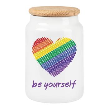 Mois de la fierté LGBTQ - Soyez vous-même - Boîte à biscuits avec couvercle en bois - blanc - Devant