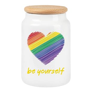 Mois de la fierté LGBTQ - Soyez vous-même - Boîte à biscuits avec couvercle en bois - blanc - Devant