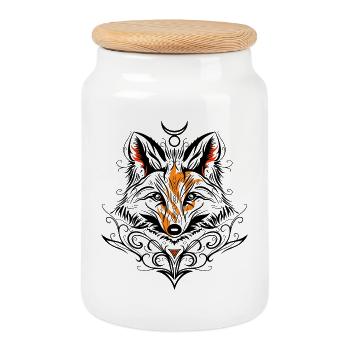 Tribal renard symbole tatouage animal des bois - Boîte à biscuits avec couvercle en bois - blanc - Devant